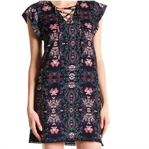 Jessica Simpson Women's Floral Lace-Up Flutter-Sleeve Dress